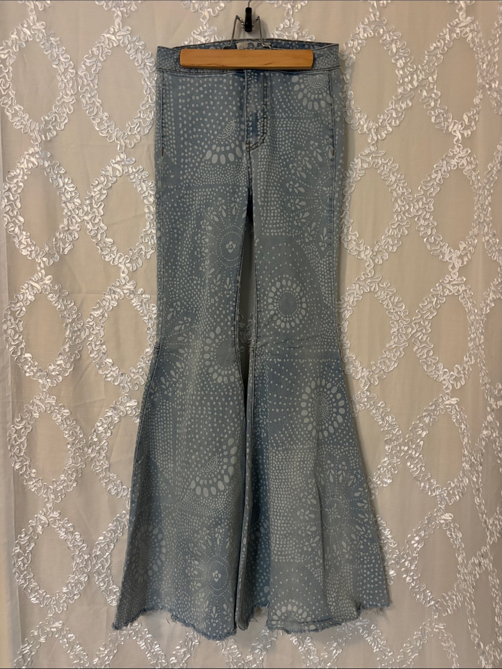 Free People Slate Blue Printed Flare Jeans